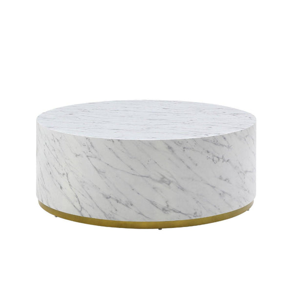 Faux Marble Coffee Tables for Living Room, 35.43inch Accent Tea Tables with Gold Metal Base(White) - Supfirm