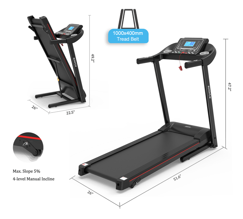 Supfirm Fitshow App Home Foldable Treadmill with Incline, Folding Treadmill for Home Workout, Electric Walking Treadmill Machine 5" LCD Screen 250 LB Capacity Bluetooth Music - Supfirm