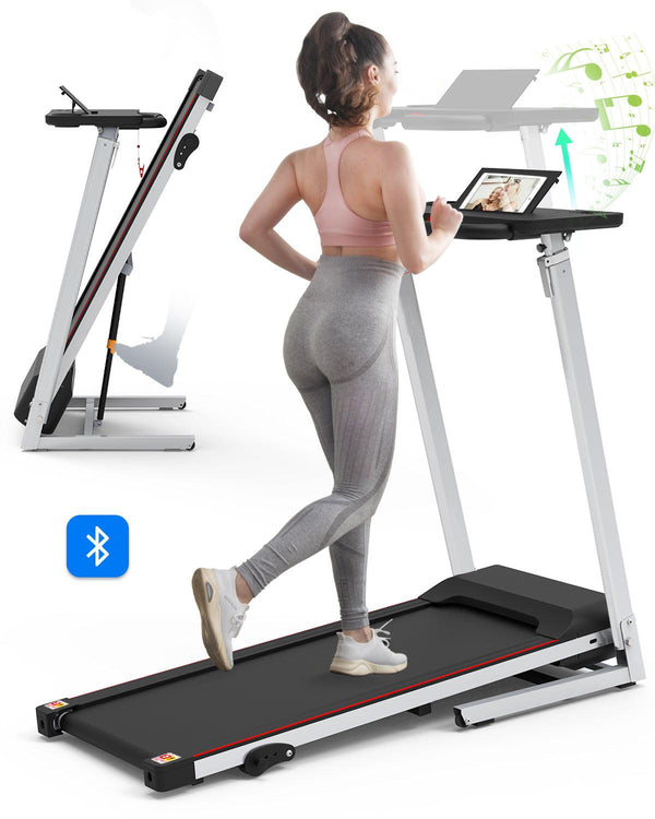 Folding Treadmill with Desk for Home - 265lbs Foldable Treadmill Running Machine, Electric Treadmill Exercise for Small Apartment Home Gym Fitness Jogging Walking - Supfirm