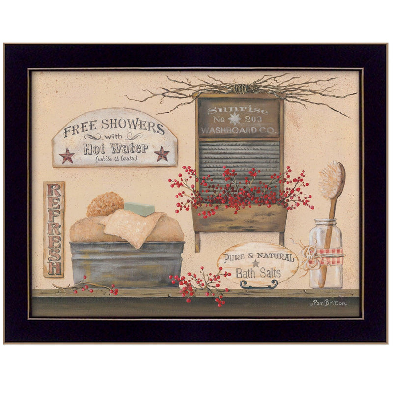 Supfirm "Free Showers" By Pam Britton, Printed Wall Art, Ready To Hang Framed Poster, Black Frame - Supfirm