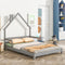 Full House-Shaped Headboard Bed with Handrails ,slats ,Grey - Supfirm