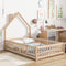 Full House-Shaped Headboard Floor Bed with Fence,Natural - Supfirm