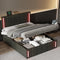 Full Size Upholstered Bed with LED Lights,Hydraulic Storage System and USB Charging Station,Black - Supfirm