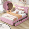 Full Size Upholstered Storage Platform Bed with Cartoon Ears Headboard, LED and USB, Pink - Supfirm