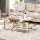 Supfirm Golden Coffee Table with Storage Shelf, Tempered Glass Coffee Table with Metal Frame for Living Room&Bedroom - Supfirm