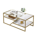 Supfirm Golden Coffee Table with Storage Shelf, Tempered Glass Coffee Table with Metal Frame for Living Room&Bedroom - Supfirm