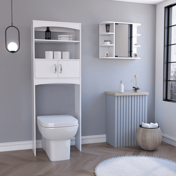 Supfirm Hampton 2 Piece Bathroom Set, Valetta Over The Toilet Cabinet + Savona Mirrored Medicine Cabinet , White - Supfirm