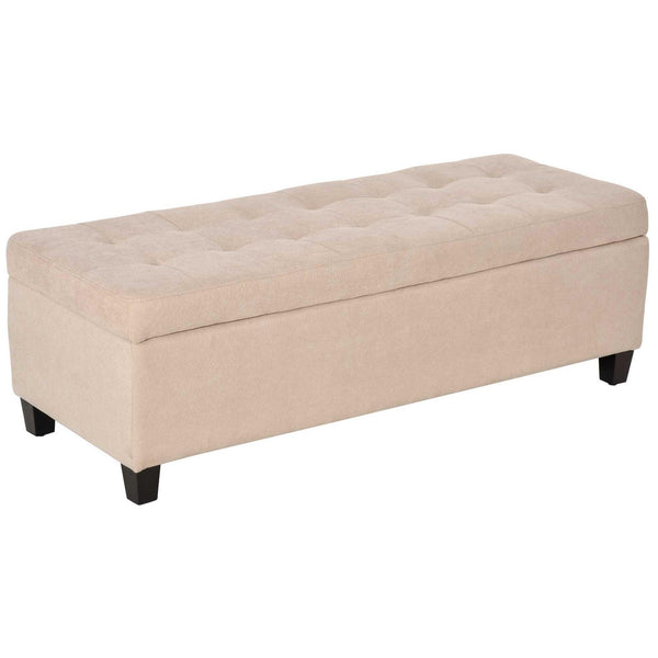 HOMCOM Ottoman Storage Bench, 50" End of Bed Bench, Linen Fabric Storage Chest with Lift Top, Tufted Ottoman with Storage for Living Room, Entryway, Bedroom, Beige - Supfirm