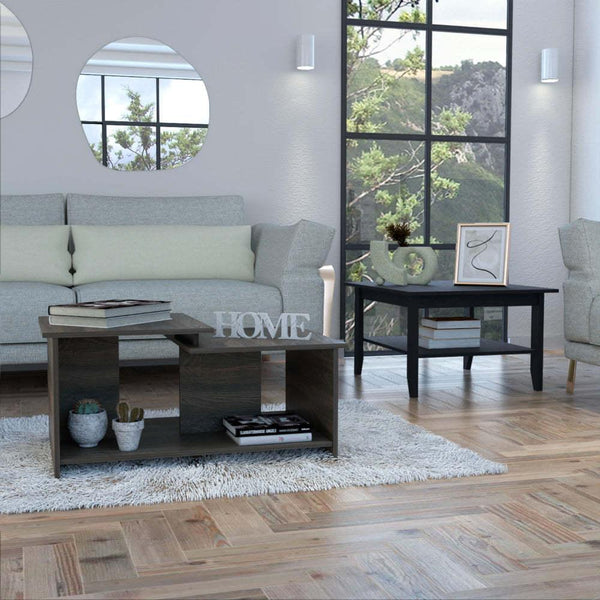 Houston 2 Piece Living Room Set, Mojito Coffee Table + Leanna 3 Coffee Table , Black /Espresso - Supfirm