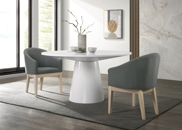 Jasper White 3 Piece Round Dining Table Set with Gray Barrel Chairs - Supfirm