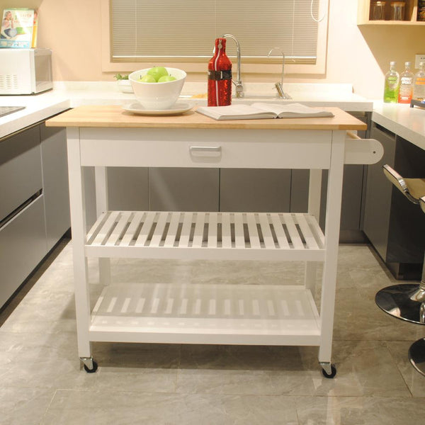 Kitchen Island & Kitchen Cart, Mobile Kitchen Island with Two Lockable Wheels, Simple Design to Display Foods and Utensil Clearly, One Big Drawer Keeps Kitchen Ware from Dust. - Supfirm