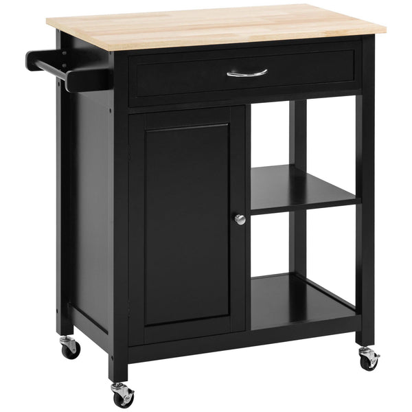 Kitchen Island Cart, Rolling Kitchen Island with Storage, Solid Wood Top, Drawer, for Dining Room, Black - Supfirm