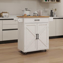 Kitchen island rolling trolley cart with Adjustable Shelves & towel rack & seasoning rack rubber wood table top-White - Supfirm