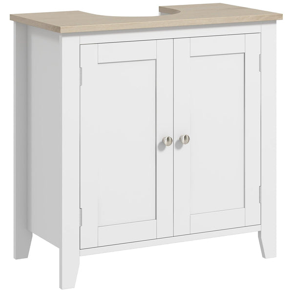 kleankin Pedestal Sink Storage Cabinet, Under Sink Cabinet, Bathroom Vanity Cabinet with U-Shape and Adjustable Internal Shelf, White - Supfirm