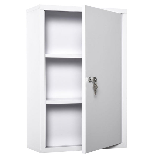 Supfirm kleankin Steel Wall Mount Medicine Cabinet 3 Tier Emergency Box for Bathroom Kitchen, Lockable with 2 Keys, White - Supfirm