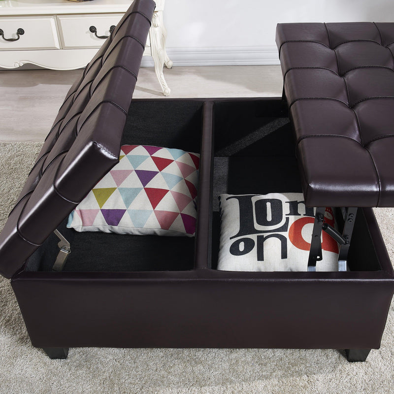 Supfirm Large Square Faux Leather Storage Ottoman | Coffee table for Living Room & Bedroom (Dark Brown) - Supfirm