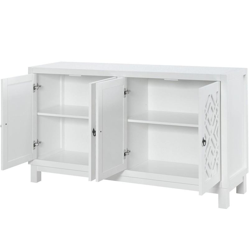 Supfirm Large Storage Space Sideboard, 4 Door Buffet Cabinet with Pull Ring Handles for Living Room, Dining Room (White) - Supfirm