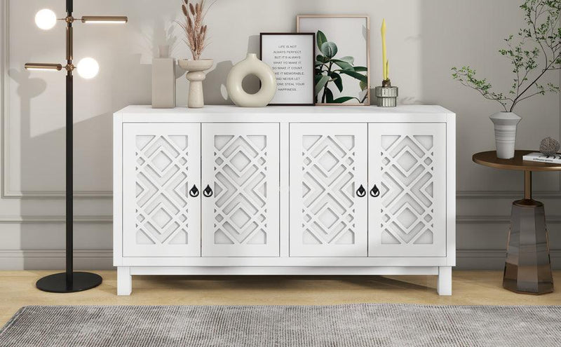 Supfirm Large Storage Space Sideboard, 4 Door Buffet Cabinet with Pull Ring Handles for Living Room, Dining Room (White) - Supfirm