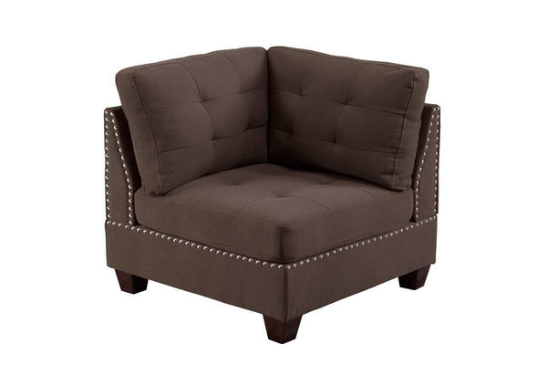 Living Room Furniture Tufted Corner Wedge Black Coffee Linen Like Fabric 1pc Cushion Nail heads Wedge Sofa Wooden Legs - Supfirm