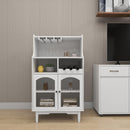 Living room White wine cabinet with removable wine rack and wine Cubbies glass rack, a glass door cabinet - Supfirm
