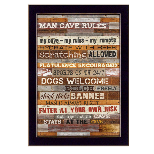Supfirm "Man Cave Rules" By Marla Rae, Printed Wall Art, Ready To Hang Framed Poster, Black Frame - Supfirm