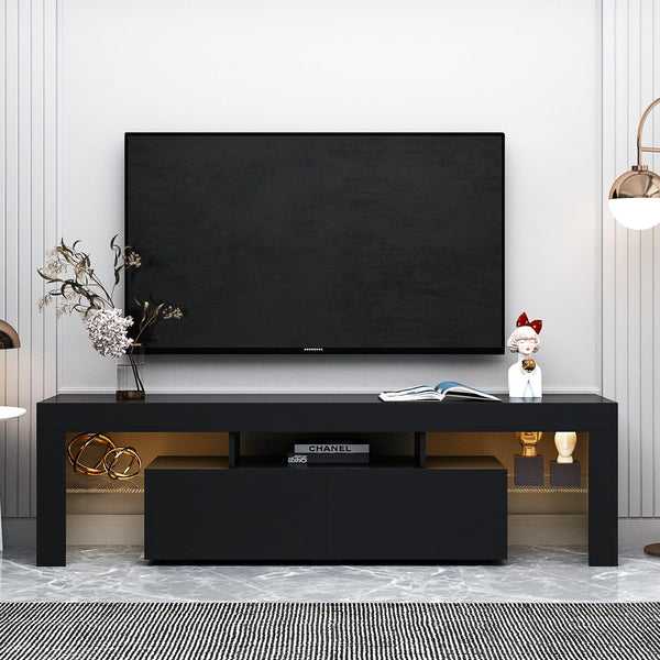 Supfirm Modern Black TV Stand, 20 Colors LED TV Stand w/Remote Control Lights - Supfirm
