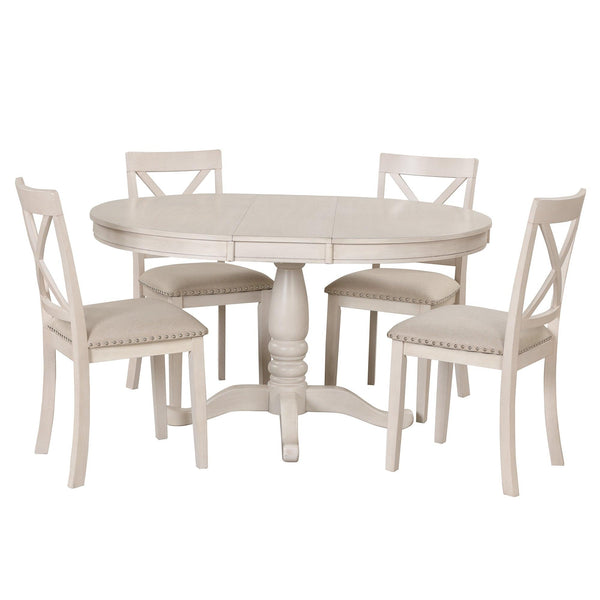 Modern Dining Table Set for 4,Round Table and 4 Kitchen Room Chairs,5 Piece Kitchen Table Set for Dining Room,Dinette,Breakfast Nook,Antique White - Supfirm
