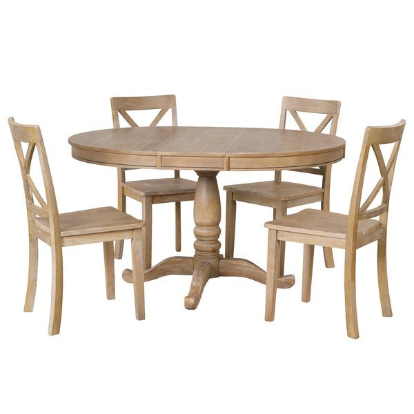 Modern Dining Table Set for 4,Round Table and 4 Kitchen Room Chairs,5 Piece Kitchen Table Set for Dining Room,Dinette,Breakfast Nook,Natural Wood Wash - Supfirm