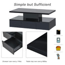 Supfirm Modern Glossy Coffee Table With Drawer, 2-Tier Rectangle Center Table with Plug-in 16 colors LED lighting for Living room, 39.3”x19.6”x15.3”, Black - Supfirm