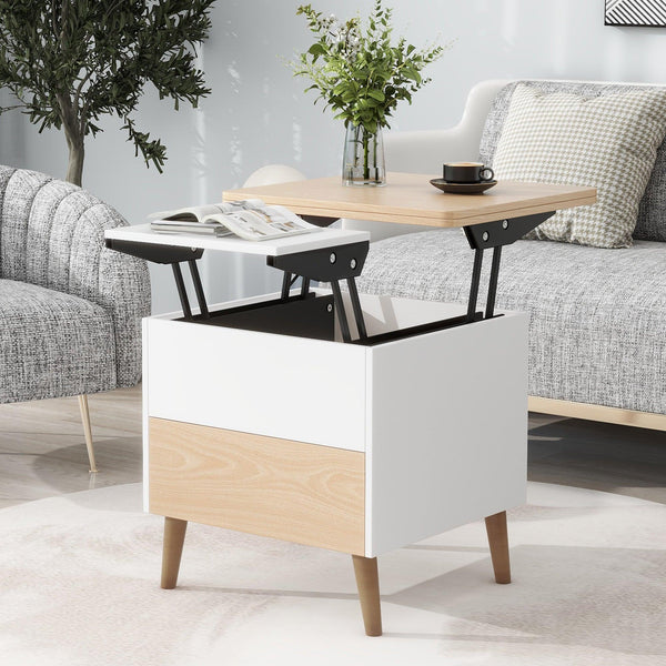 Modern Multi-functional Coffee Table Extendable with Storage & Lift Top in Oak - Supfirm