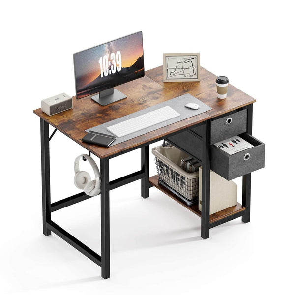 Modern Simple Style Home Office Writing Desk with 2-Tier Drawers Storage,Vintage Rustic,40IN - Supfirm