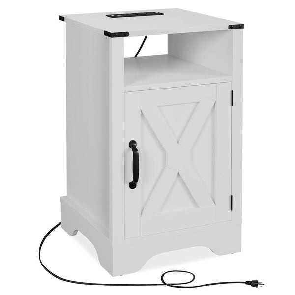 Modern Tall Dorm Wooden White Nightstands Bedside Tables With Charging Station Doors Bedroom Living Room - Supfirm