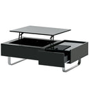 Supfirm Multi-functional Coffee Table with Lifted Tabletop, Contemporary Cocktail Table with Metal Frame Legs, High-gloss Surface Dining Table for Living Room, Black - Supfirm