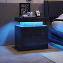 Nightstand LED Bedside Table Cabinet Lights Modern End Side with 2 Drawers for Bedroom (Black Gold) - Supfirm