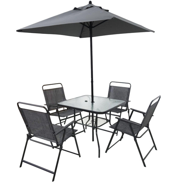 Outdoor Patio Dining Set for 4 People, Metal Patio Furniture Table and Chair Set with Umbrella, Black - Supfirm
