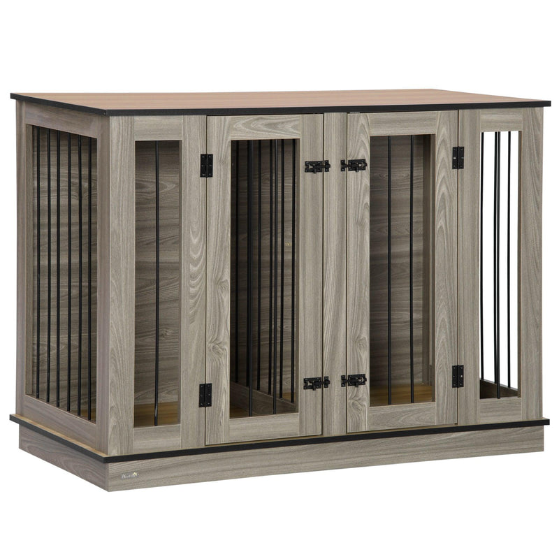 PawHut Large Furniture Style Dog Crate with Removable Panel Dark Walnut - Supfirm