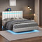 Queen Size Floating Bed Frame with LED Lights and USB Charging,Modern Upholstered Platform LED Bed Frame, White - Supfirm