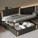Queen Size Upholstered Bed with LED Lights,Hydraulic Storage System and USB Charging Station,Black - Supfirm