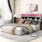 Queen Size Upholstered Platform Bed with Storage Headboard, LED, USB Charging and 2 Drawers, Beige - Supfirm