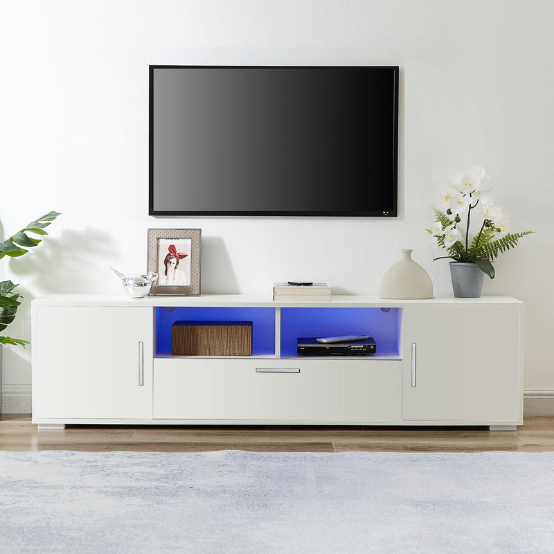 Supfirm QUICK ASSEMBLE WHITE morden TV Stand,only 20 minutes to finish assemble, with LED Lights,high glossy front TV Cabinet,can be assembled in Lounge Room, Living Room or Bedroom,color:WHITE - Supfirm