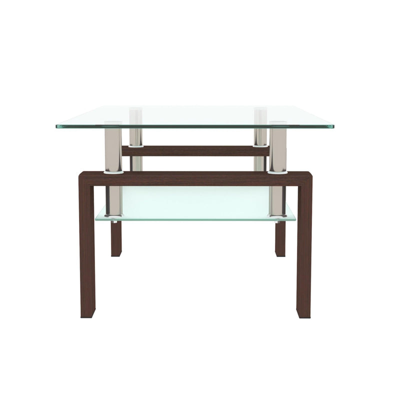 Supfirm Rectangle Walnut Glass Coffee Table, Clear Coffee Table，Modern Side Center Tables for Living Room， Living Room Furniture - Supfirm