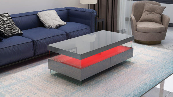 Ria Modern & Contemporary Style Built in LED Style Coffee Table in Gray color Made with Wood & Glossy Finish - Supfirm