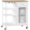 Rolling Kitchen Island with Storage, Kitchen Cart with 4-bottle Wine Cubbies Rack, Bar Cart with Stemware Holder, Shelves, Drawer and Cabinet, White - Supfirm