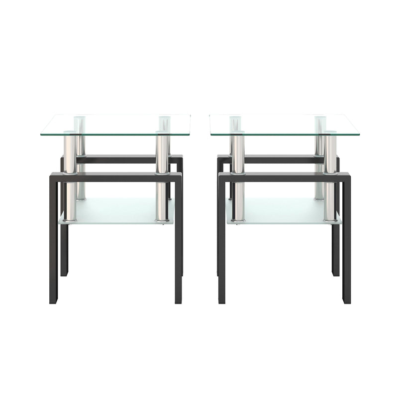 Supfirm Set of 2, Modern Tempered Glass Tea Table Coffee Table End Table, Square Table for Living Room, Transparent/Black - Supfirm