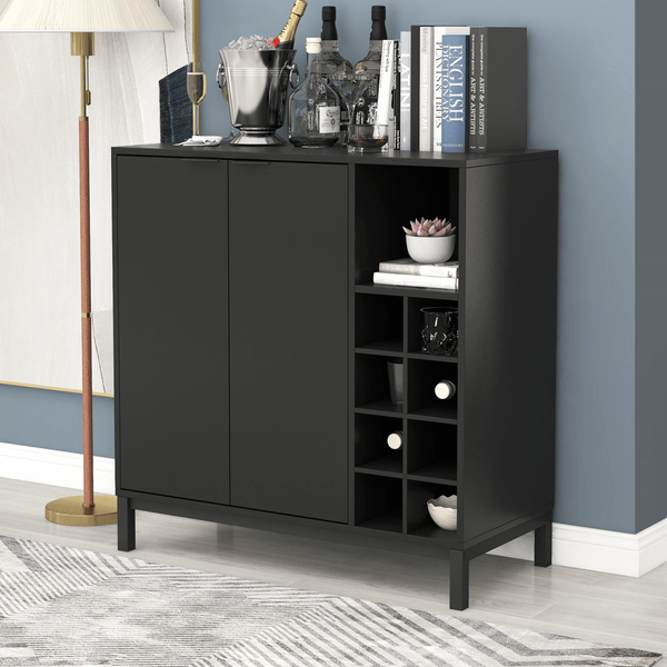 Supfirm Sideboards and Buffets With Storage Coffee Bar Cabinet Wine Racks Storage Server Dining Room Console 34 Inch（Black） - Supfirm