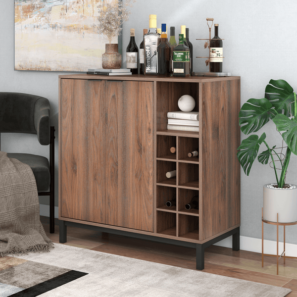 Supfirm Sideboards and Buffets With Storage Coffee Bar Cabinet Wine Racks Storage Server Dining Room Console 34 Inch（Dark brown） - Supfirm