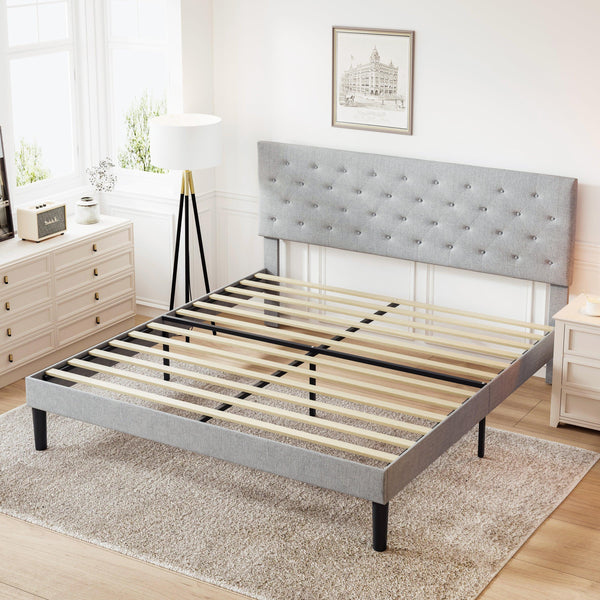 Simple Full Size Grey Bed frame, Adjustable Headboard, Common - Supfirm