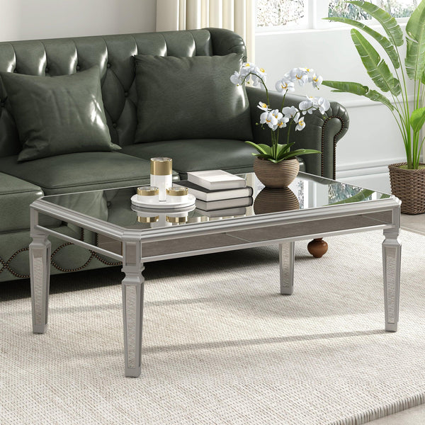 Supfirm Sleek Glass Mirrored Coffee Table with Adjustable Legs, Easy Assembly Cocktail Table with Sturdy Design, Luxury Contemporary Center Table for Living Room, Silver - Supfirm