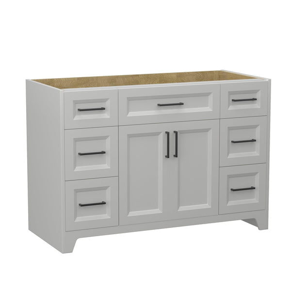 Solid Wood 48 Inch Bathroom Vanity Without Top Sink, Modern Bathroom Vanity Base Only, Birch solid wood and plywood cabinet, Bathroom Storage Cabinet with Double-door cabinet and 6 Drawers,Light Gray - Supfirm