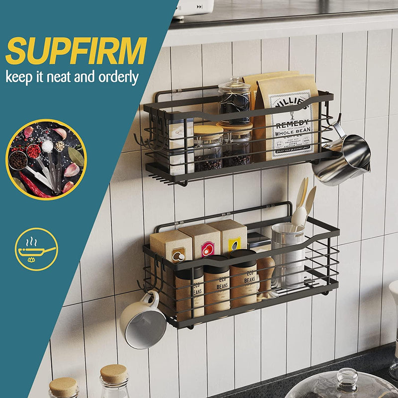 Supfirm Stainless Steel Adhesive Shower Caddy with Removable Hooks, black 4 pack - Supfirm